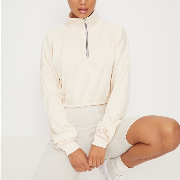 NWT pretty little thing cream ribbed quarter zip - Picture 1 of 2